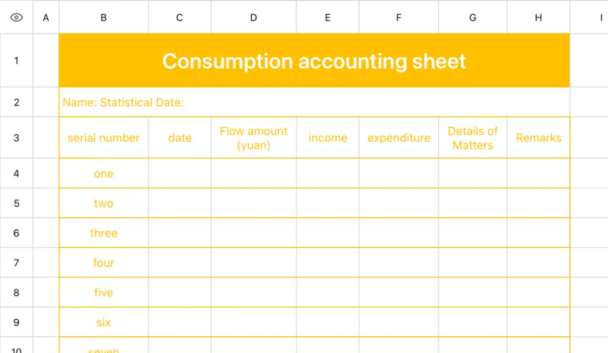 Consumption accounting sheet 1